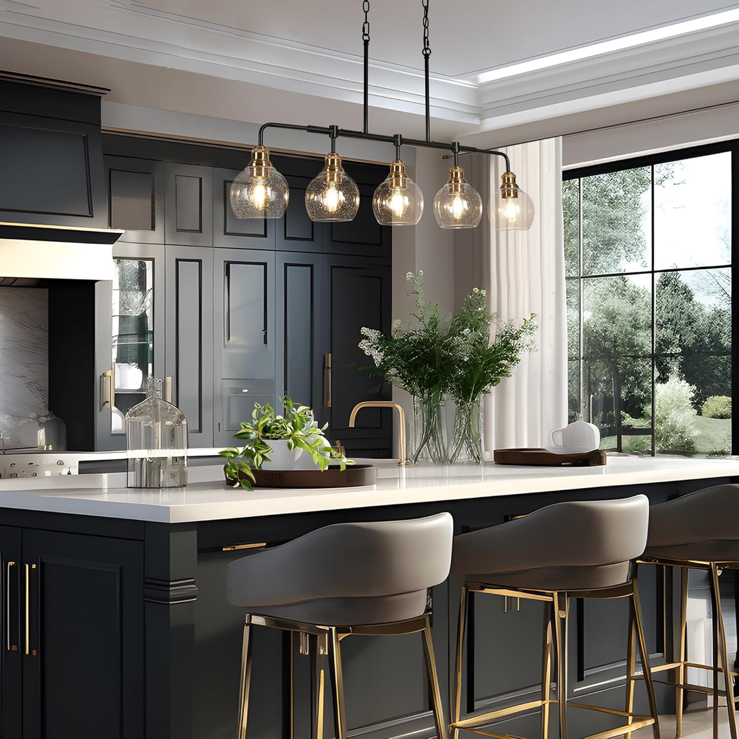 Multi-Light Island Chandeliers with Seeded Glass: Linear vs. Round, and How to Match the Fixture to Your Table