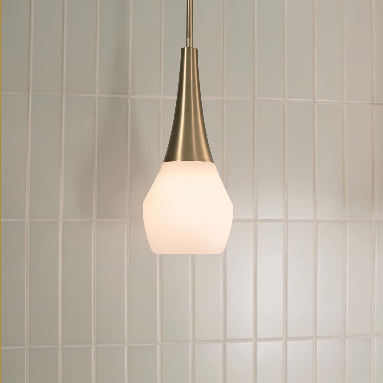 Kichler Deela Single Pendant Light Fixture for Kitchen Island with Satin Etched Cased Opal Glass in Champagne Bronze